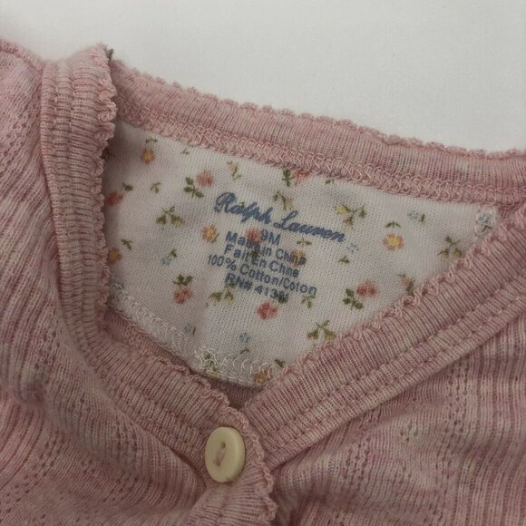 Ralph Lauren Baby 9 Months Pink Button Snap Bottom One Piece Romper Cotton Logo - Picture 4 of 5